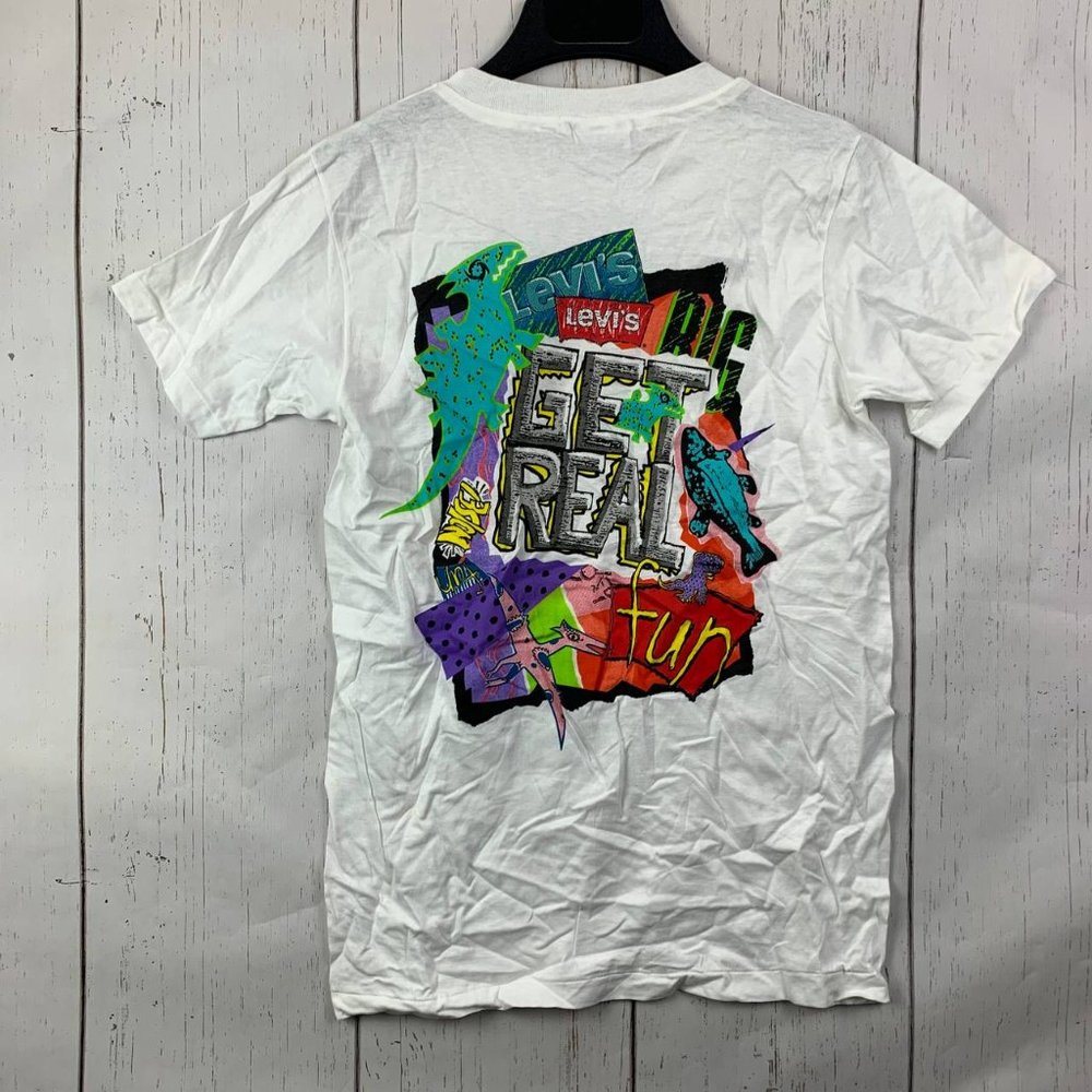 Vintage Levi's Get Real Small Hanes‎ Casual T-Shirt New Men Single Stitching